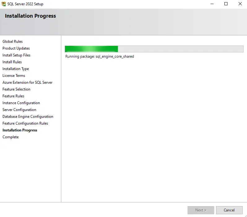 Installation Progress SQL